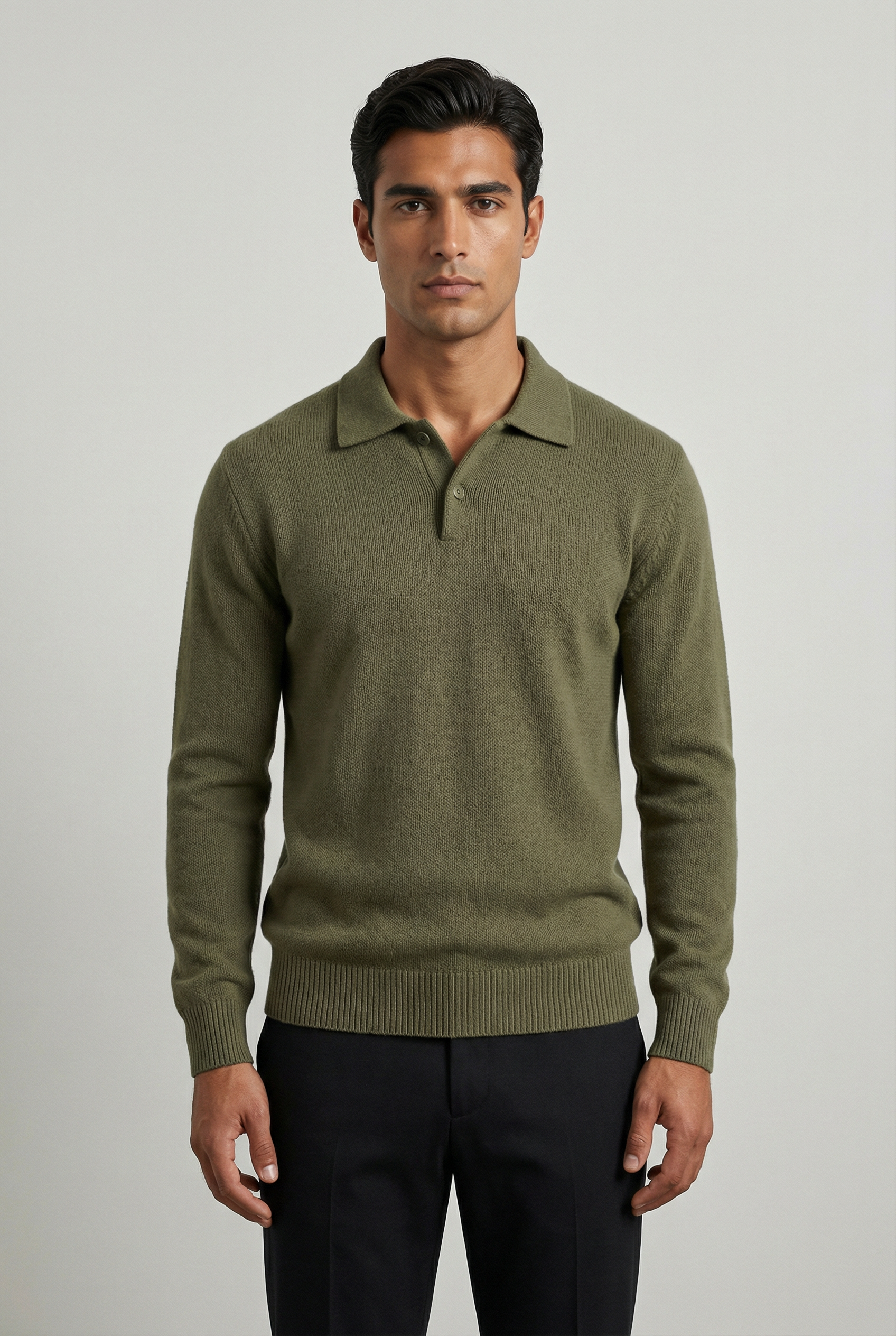 Men's Polo Collar Knit Jumper Long Sleeve - Relaxed Fit