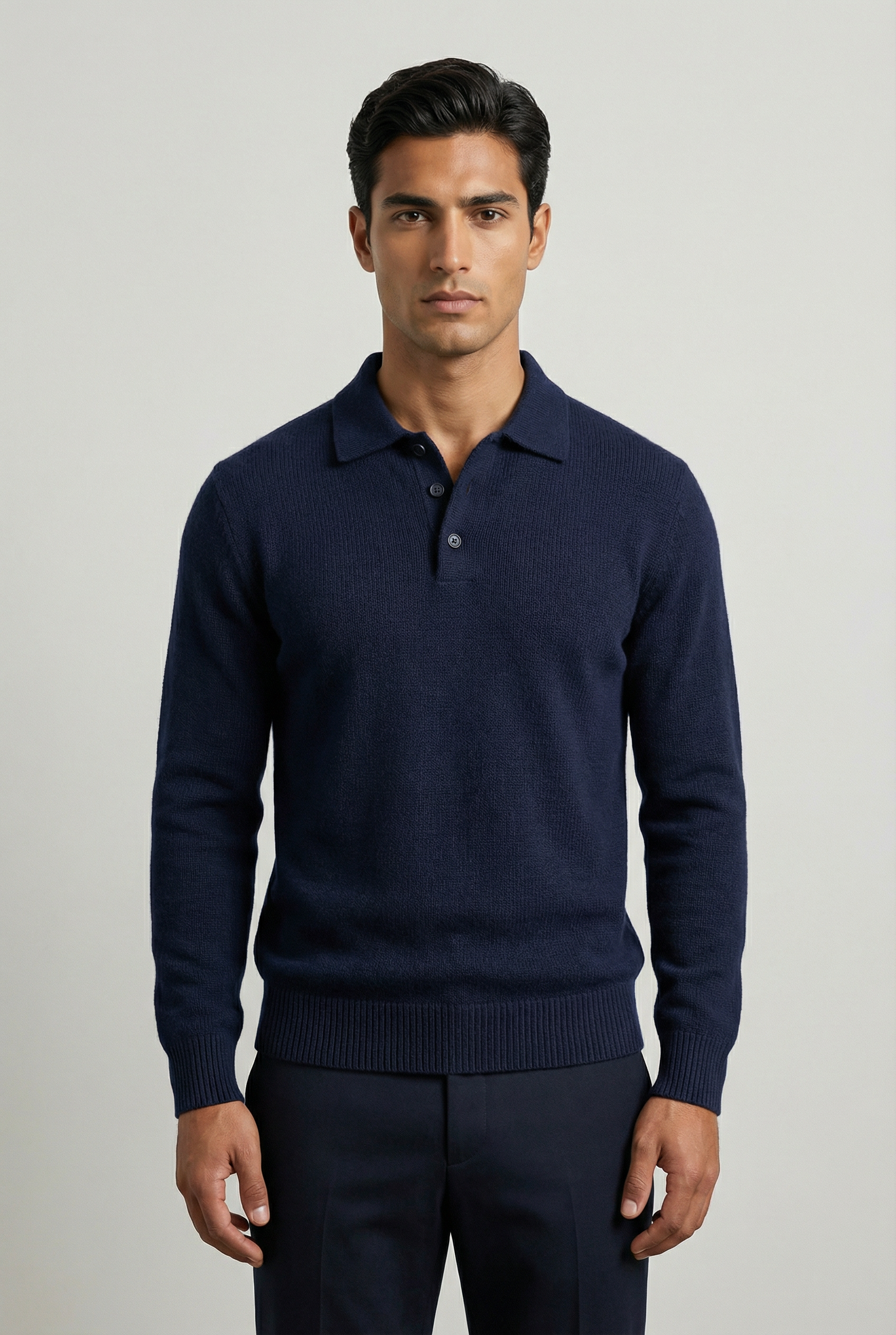 Men's Polo Collar Knit Jumper Long Sleeve - Relaxed Fit