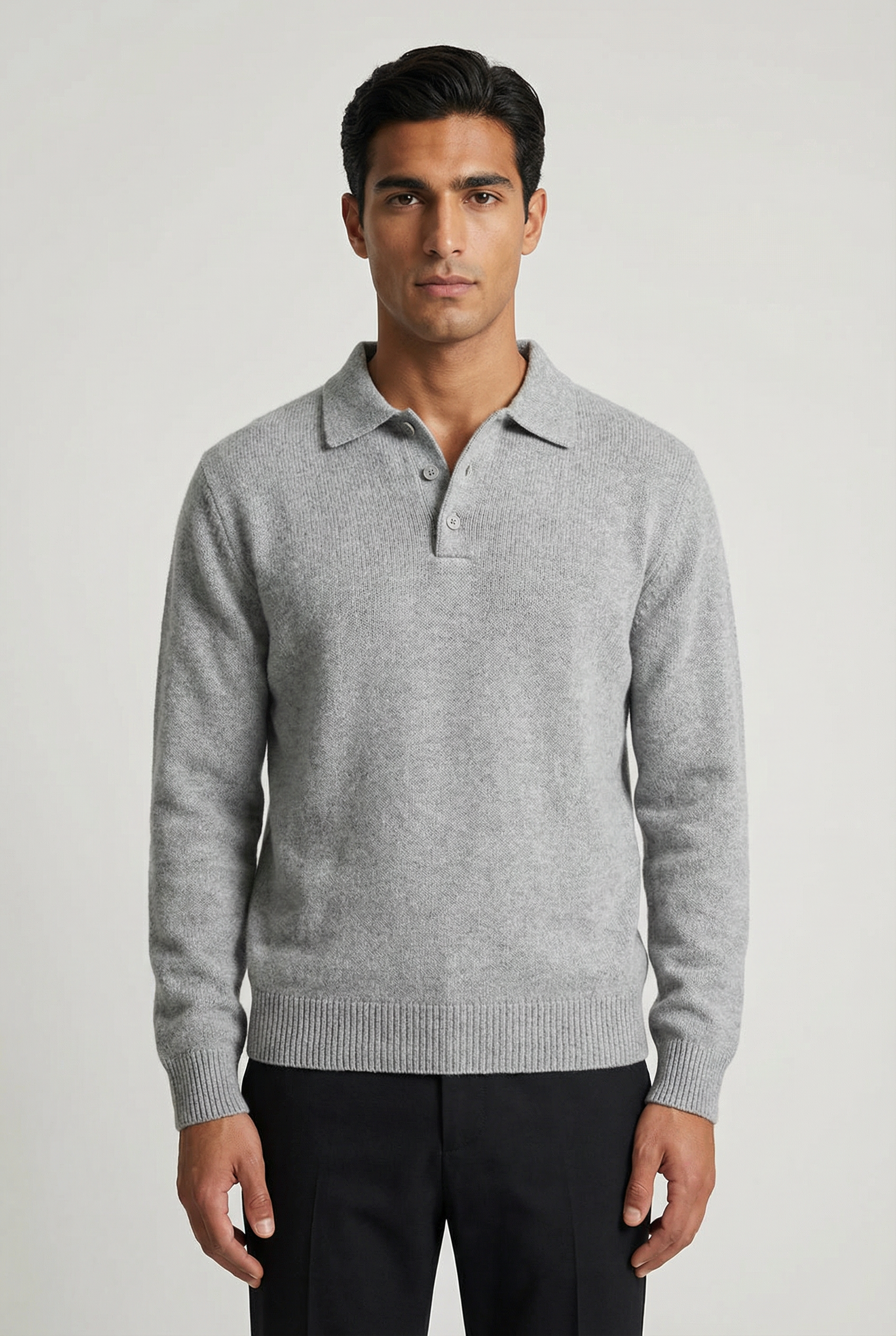 Men's Polo Collar Knit Jumper Long Sleeve - Relaxed Fit