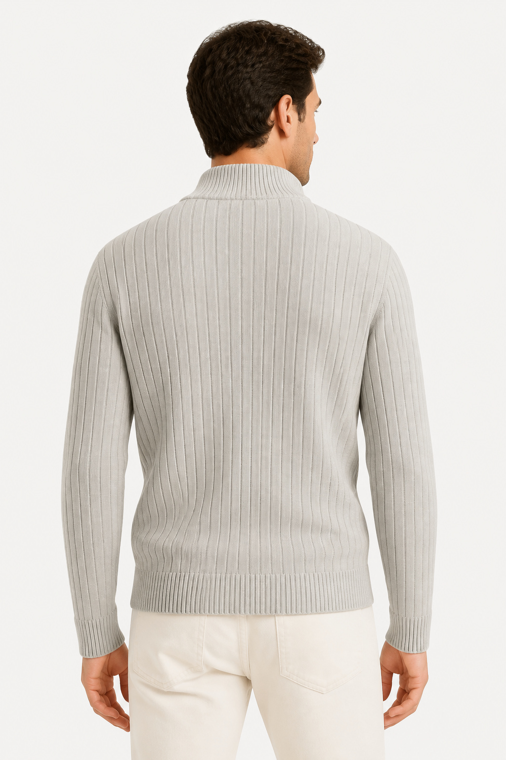 Harrington Oxford | Men's Cardigan Grey Ribbed Knit Lightweight Casual and Formal Design for Men - Gray - back