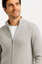 Harrington Oxford | Men's Cardigan Grey Ribbed Knit Lightweight Casual and Formal Design for Men - Gray - detail