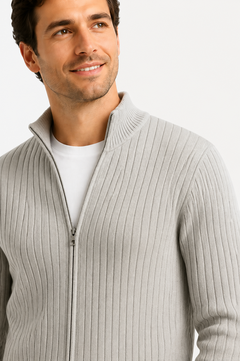 Harrington Oxford | Men's Cardigan Grey Ribbed Knit Lightweight Casual and Formal Design for Men - Gray - detail