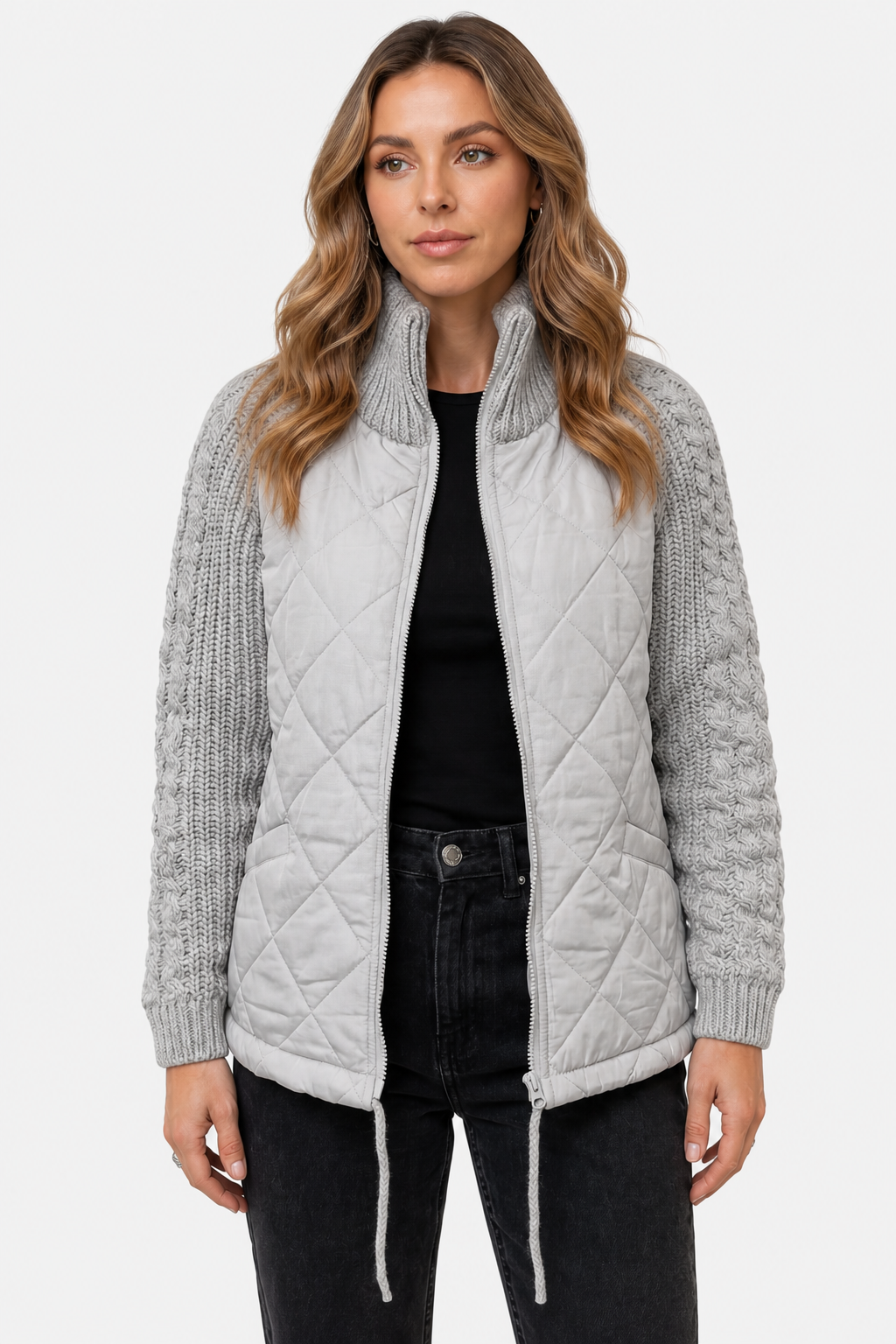 Norcetta – Textured knit detail – Quilted puffer jacket - Gray - front