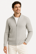 Harrington Oxford | Men's Cardigan Grey Ribbed Knit Lightweight Casual and Formal Design for Men - Gray - front