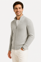 Harrington Oxford | Men's Cardigan Grey Ribbed Knit Lightweight Casual and Formal Design for Men - Gray - side