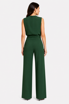 Women’s Jumpsuit with Sleeveless Upper and Wide-Leg Design - Green - back