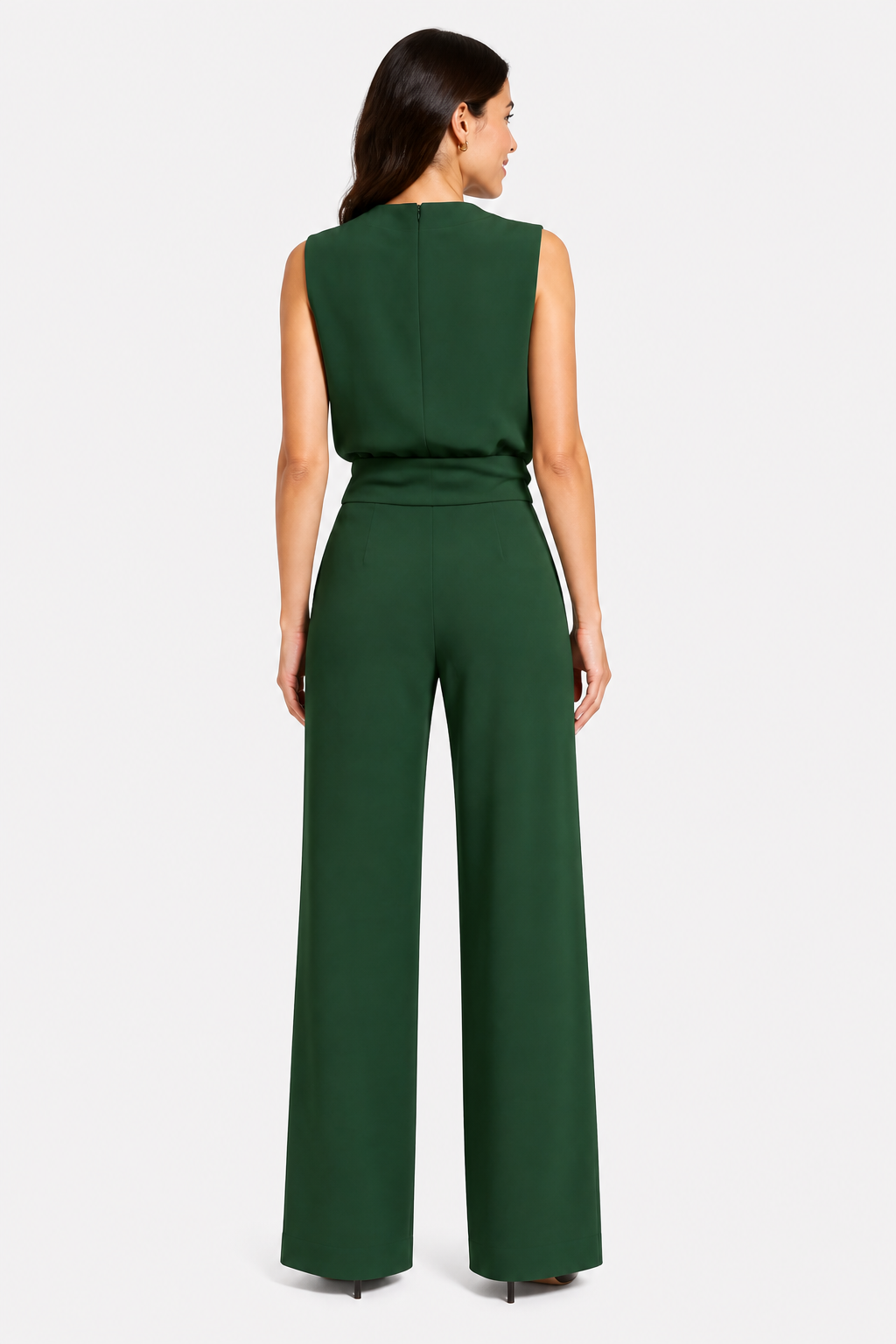 Women’s Jumpsuit with Sleeveless Upper and Wide-Leg Design - Green - back