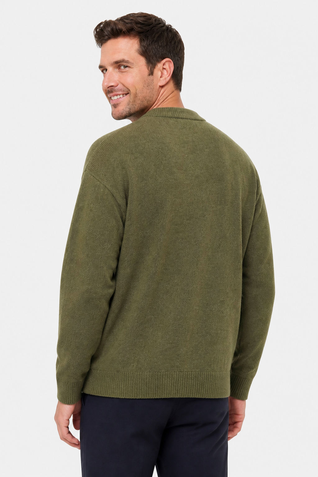 Men's Buttoned Cardigan - Green - back