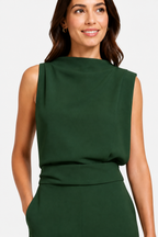 Women’s Jumpsuit with Sleeveless Upper and Wide-Leg Design - Green - detail
