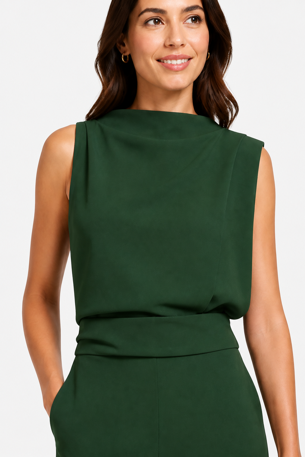 Women’s Jumpsuit with Sleeveless Upper and Wide-Leg Design - Green - detail
