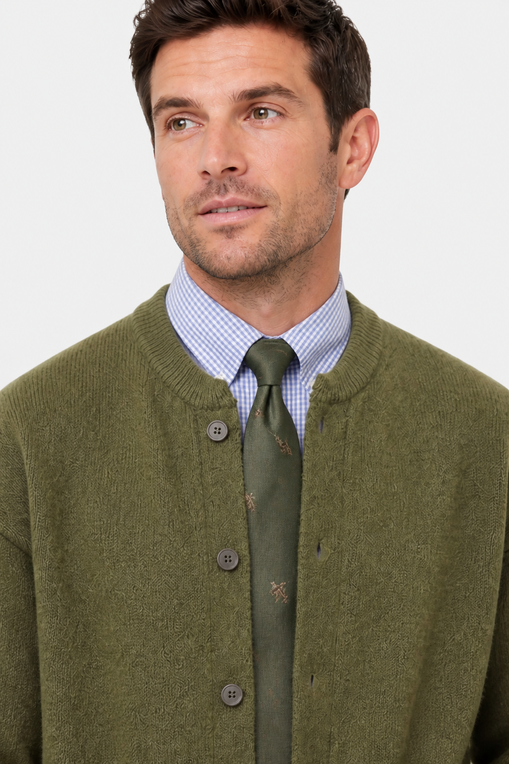 Men's Buttoned Cardigan - Green - detail