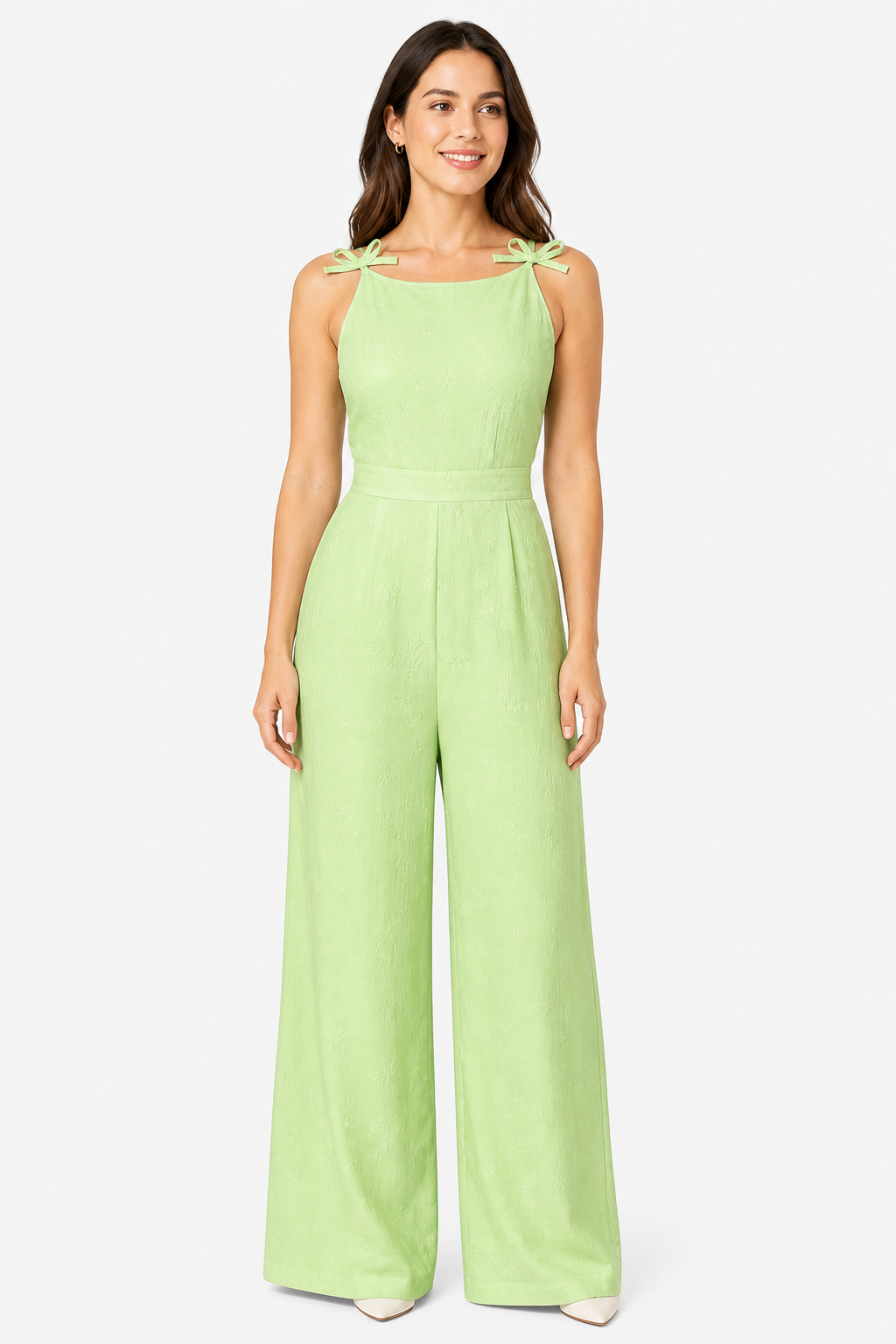 Women’s Jacquard Wide Leg Jumpsuit – Summer Occasion Style - Green - front