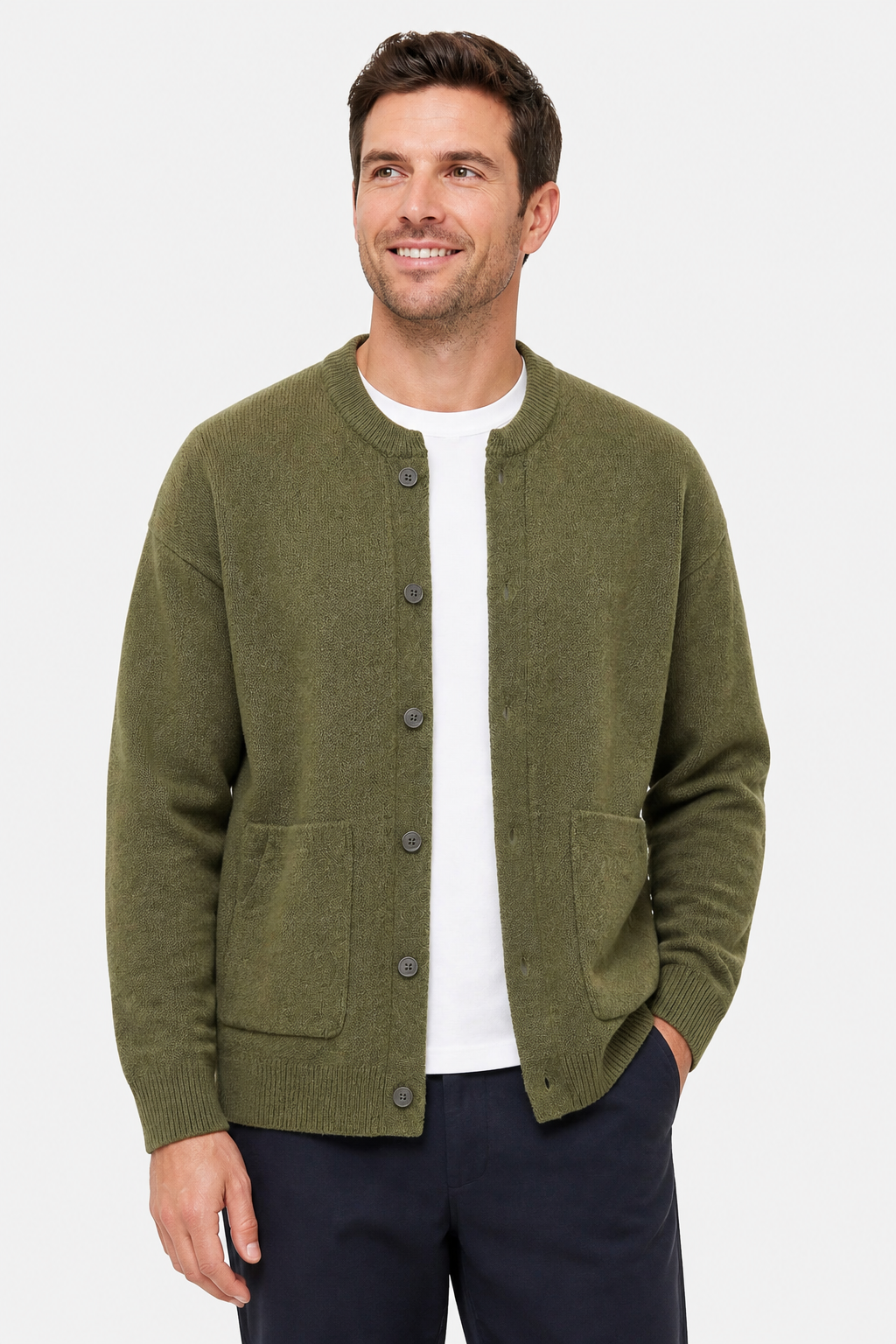 Men's Buttoned Cardigan - Green - front