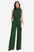 Women’s Jumpsuit with Sleeveless Upper and Wide-Leg Design - Green - front