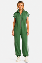 Veloura – Sporty stripe detail – Jumpsuit - Green - front