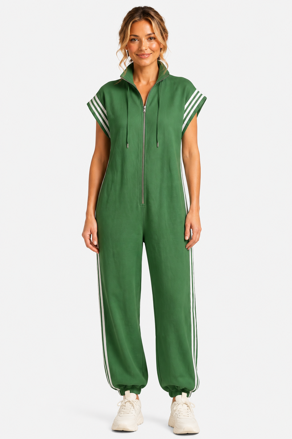 Veloura – Sporty stripe detail – Jumpsuit - Green - front
