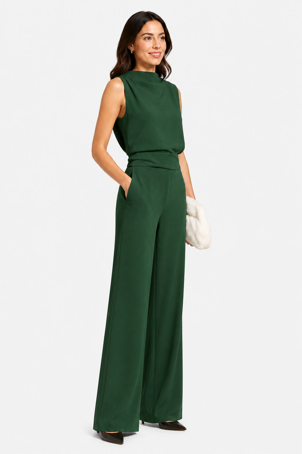 Women’s Jumpsuit with Sleeveless Upper and Wide-Leg Design - Green - side