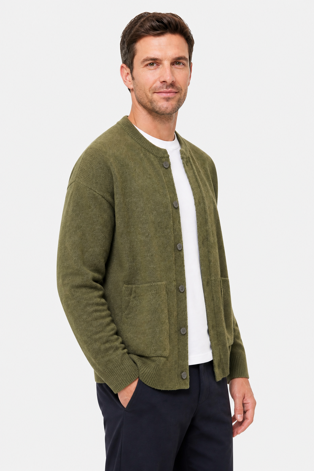Men's Buttoned Cardigan - Green - side