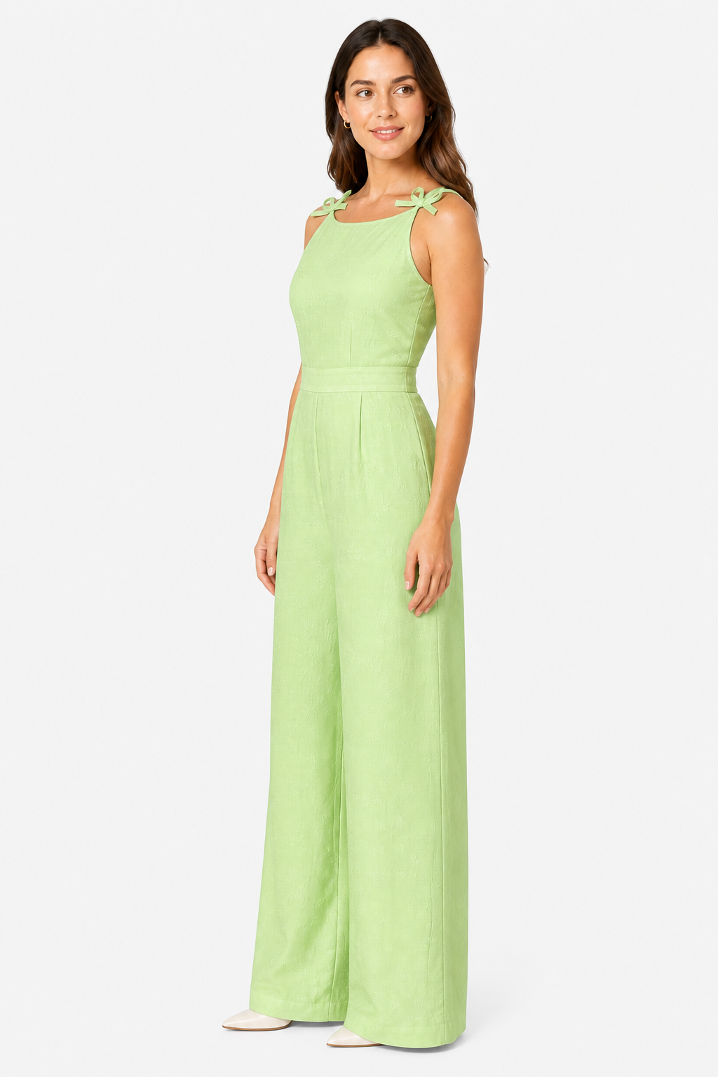 Women’s Jacquard Wide Leg Jumpsuit – Summer Occasion Style - Green - side