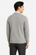 Men's Cable Knit Cardigan - V-Neck Button Front - Grey - back