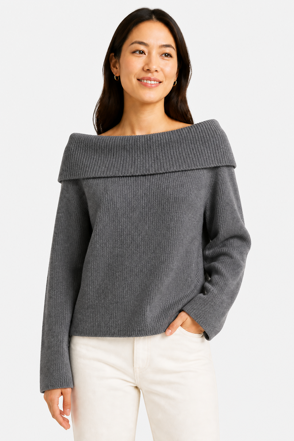 Off Shoulder Jumper for Women - Grey - front