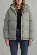 Oversized Hooded Puffer Jacket Zip Front - Oversized Fit