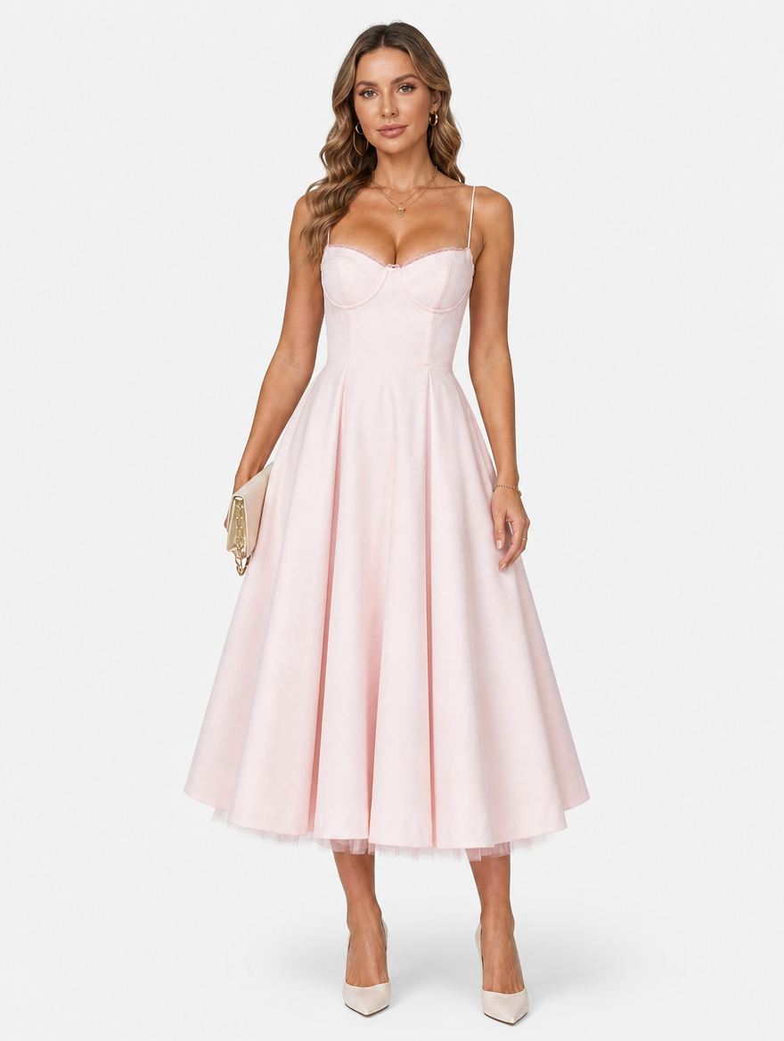 Elegant Corset Midi Dress for Summer Weddings