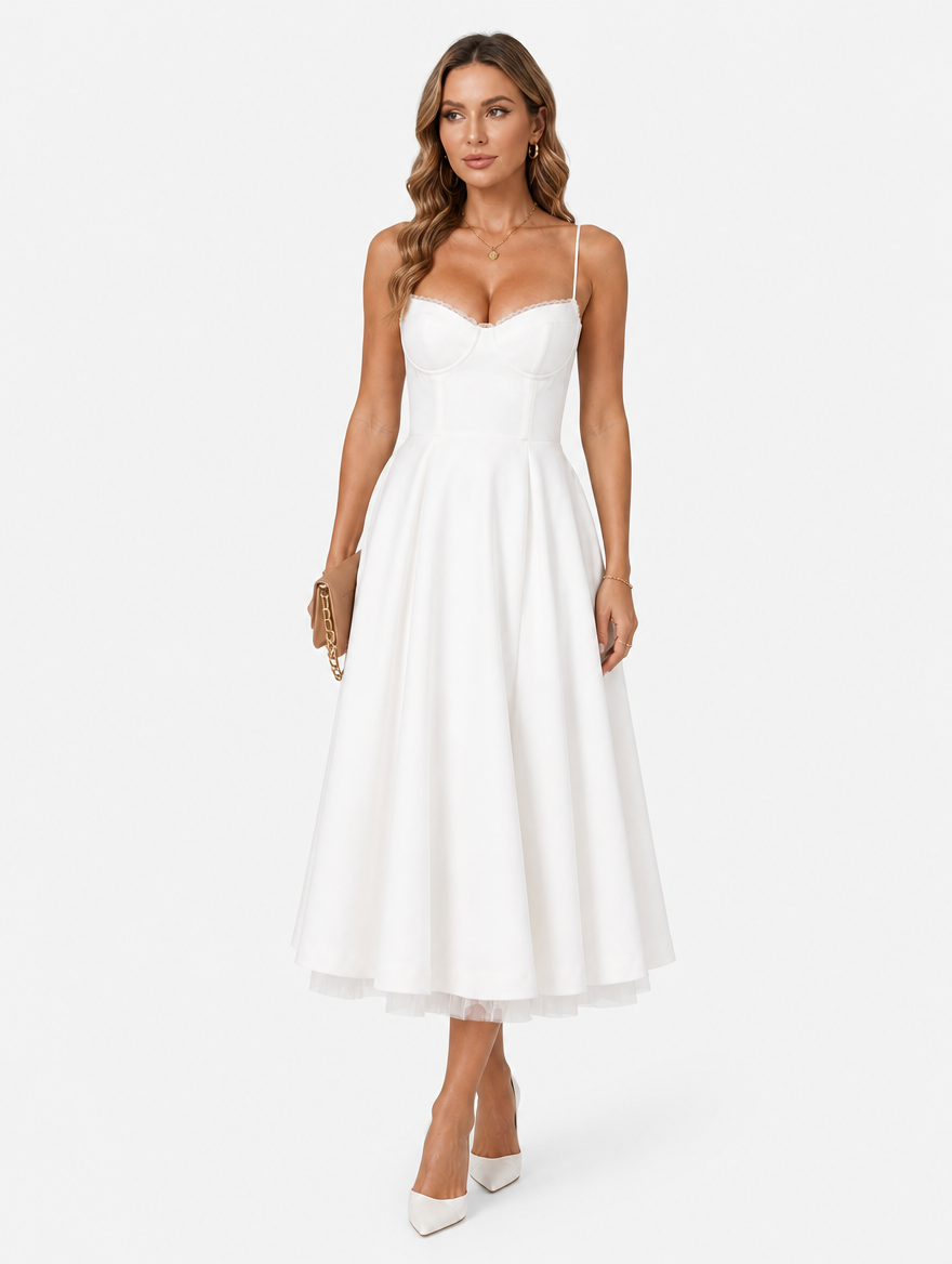 Elegant Corset Midi Dress for Summer Weddings