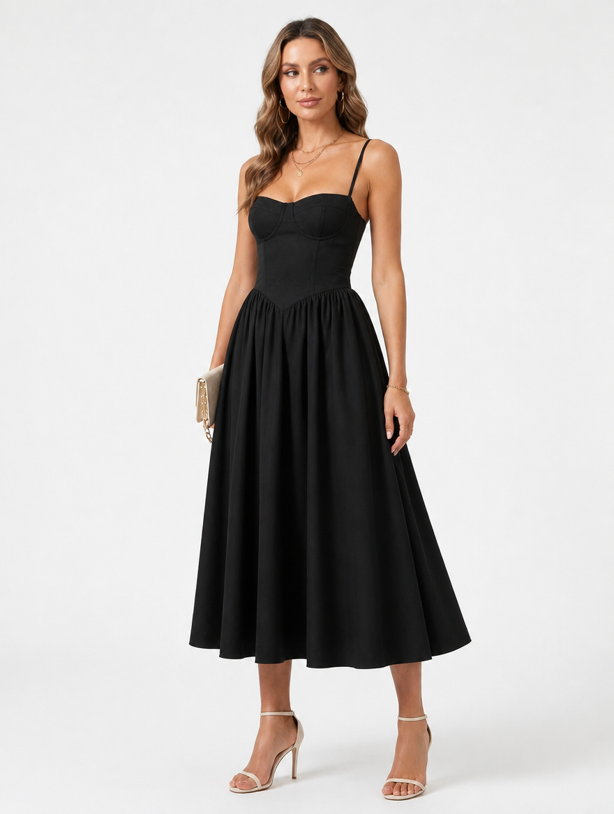 Floral Corset Midi Dress for Summer Wedding Guest Style