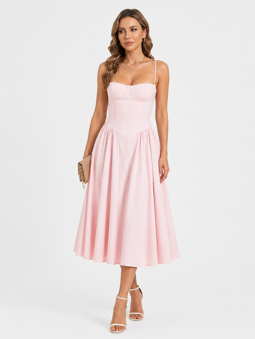 Floral Corset Midi Dress for Summer Wedding Guest Style