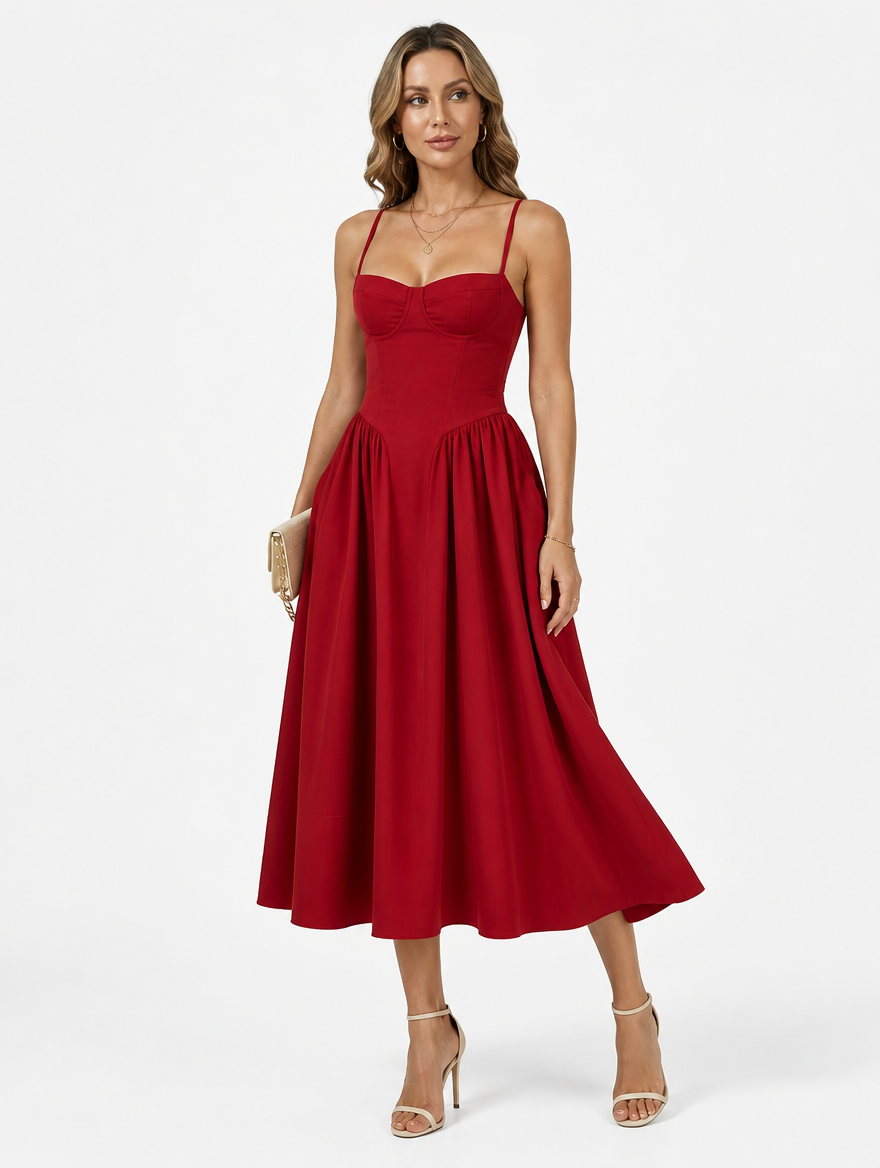 Floral Corset Midi Dress for Summer Wedding Guest Style