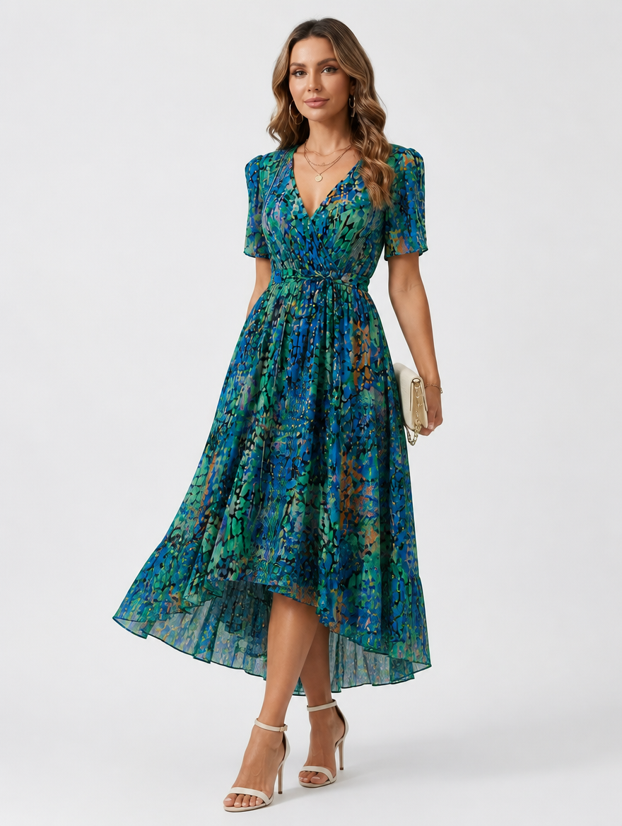 V-Neck Summer Dress with Flowing Midi Silhouette