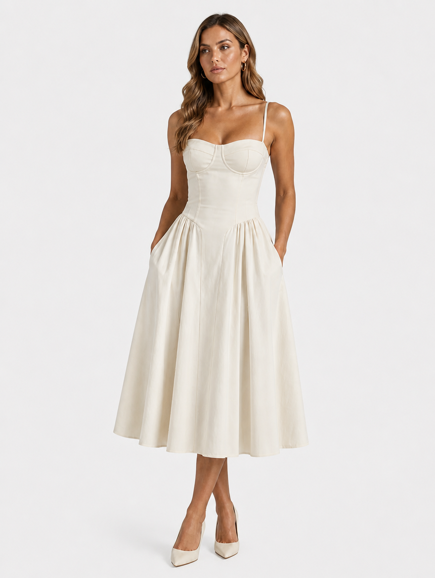 Floral Corset Midi Dress for Summer Wedding Guest Style
