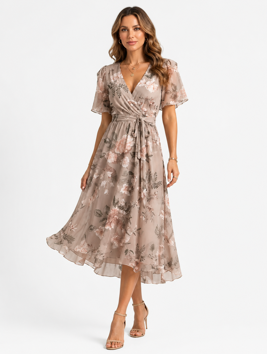 V-Neck Summer Dress with Flowing Midi Silhouette