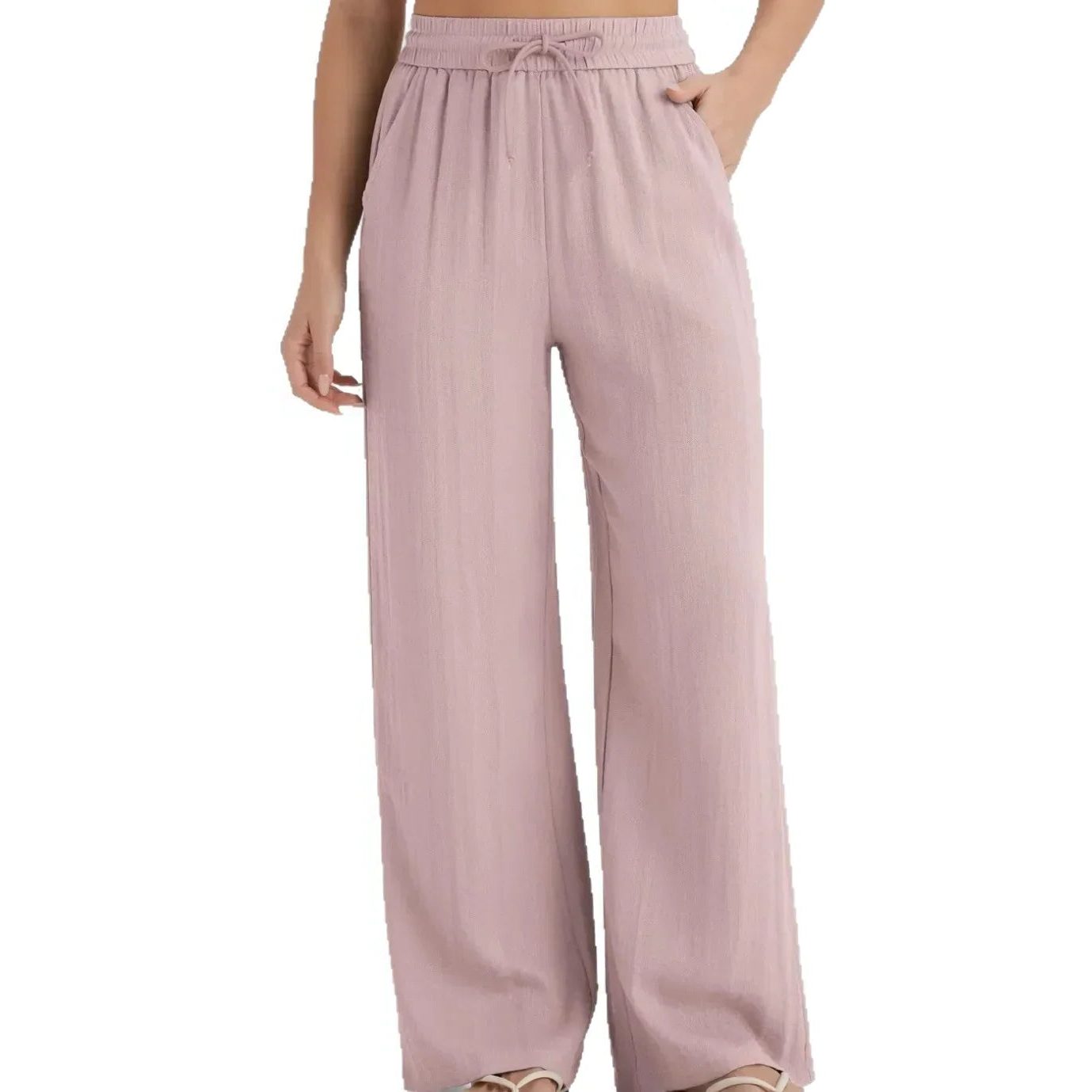 Linen High-Rise Wide-Leg Drawstring Trousers - Relaxed Fit