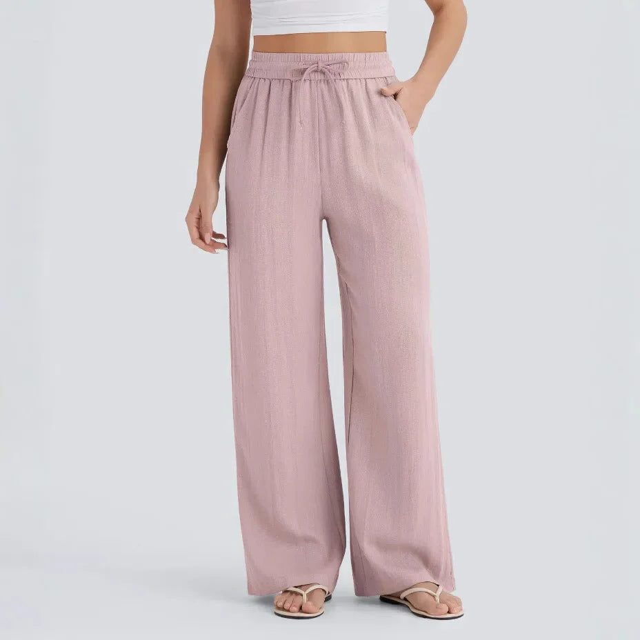 Linen High-Rise Wide-Leg Drawstring Trousers - Relaxed Fit