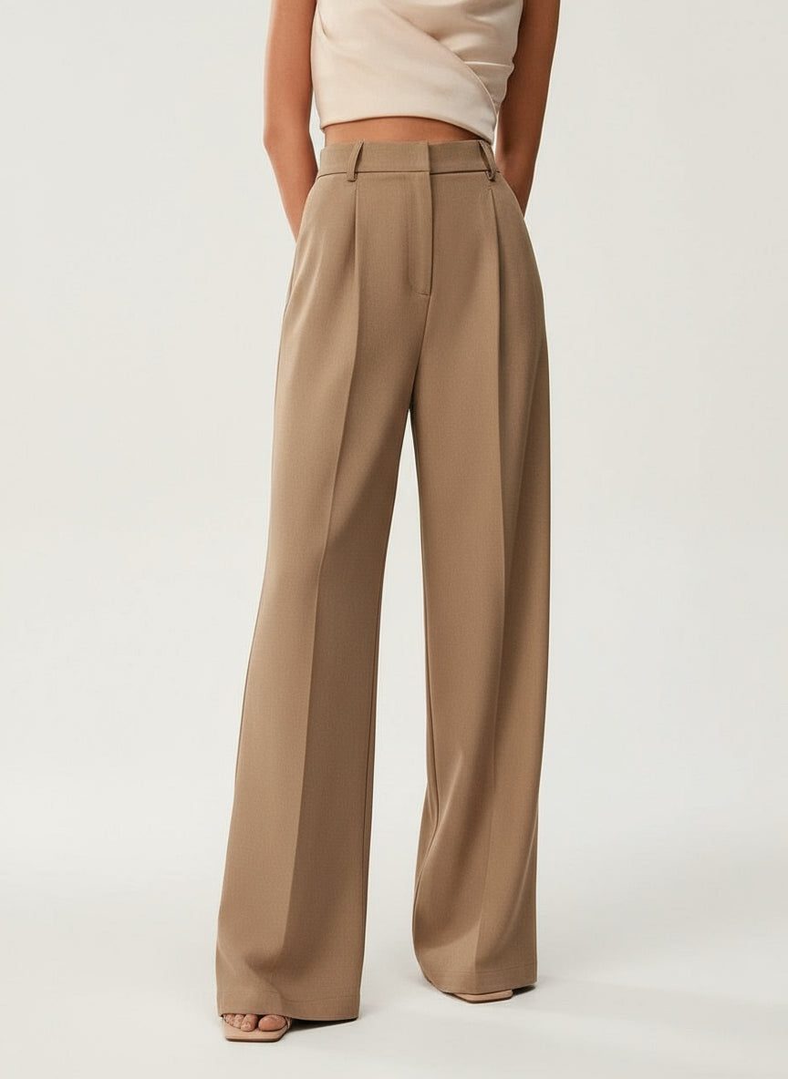Pleated High Waist Wide-Leg Tailored Trousers - Classic Fit
