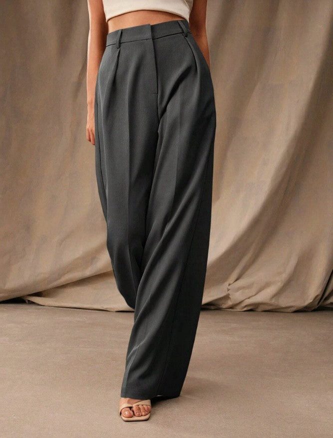 Pleated High Waist Wide-Leg Tailored Trousers - Classic Fit