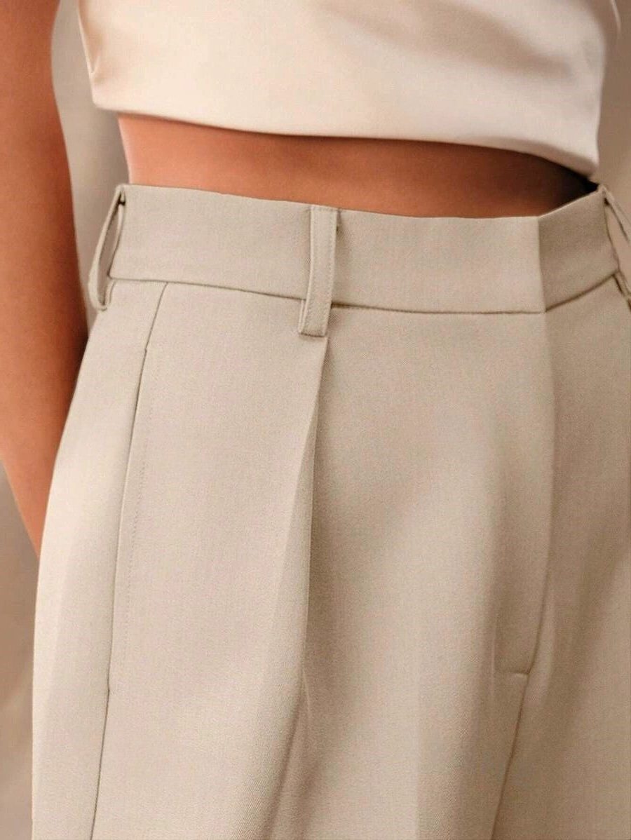 Pleated High Waist Wide-Leg Tailored Trousers - Classic Fit