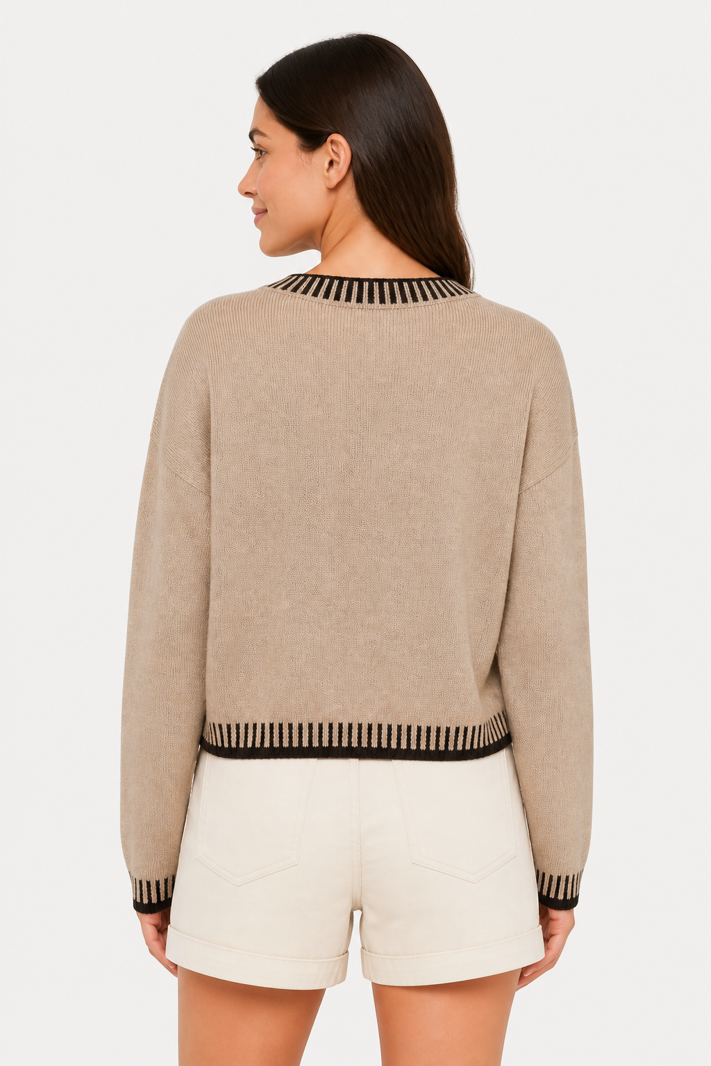 Knit Wide Leg Cardigan Set for Women - Khaki - back