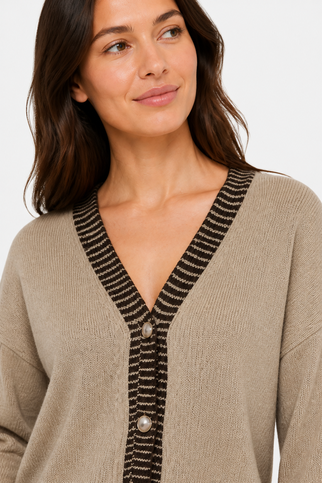 Knit Wide Leg Cardigan Set for Women - Khaki - detail