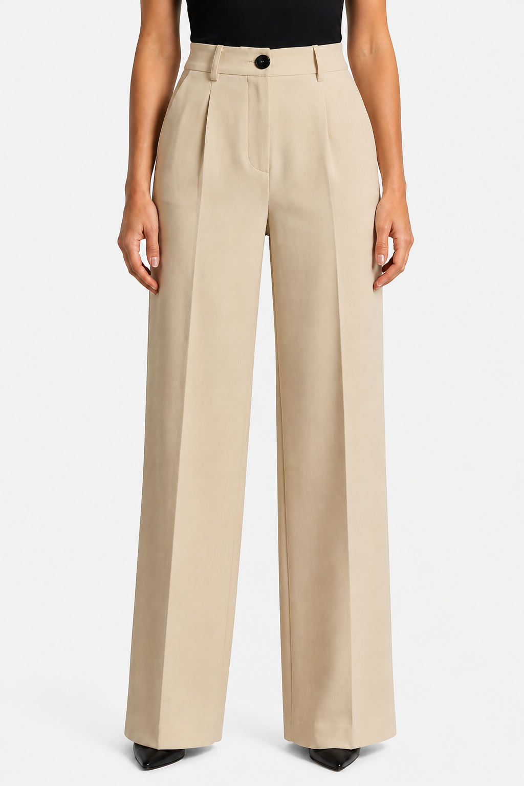 Elozane – Tailored pleats – High-waist wide-leg trousers - Khaki - front