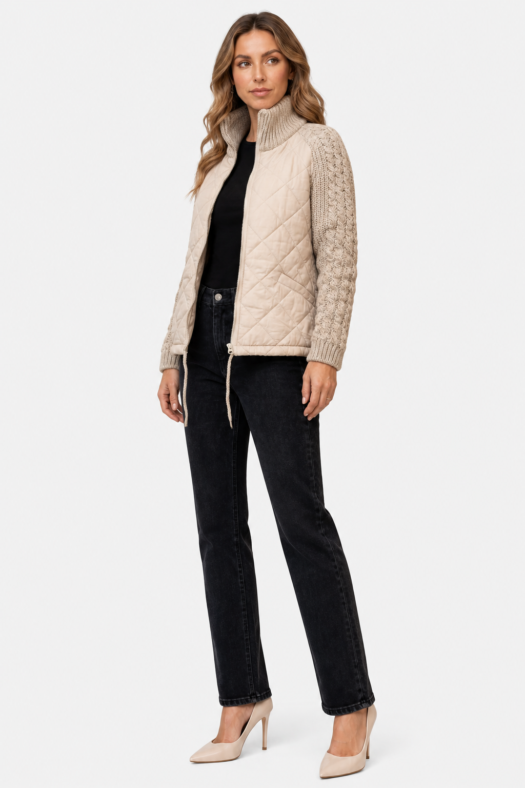 Norcetta – Textured knit detail – Quilted puffer jacket - Khaki - side right