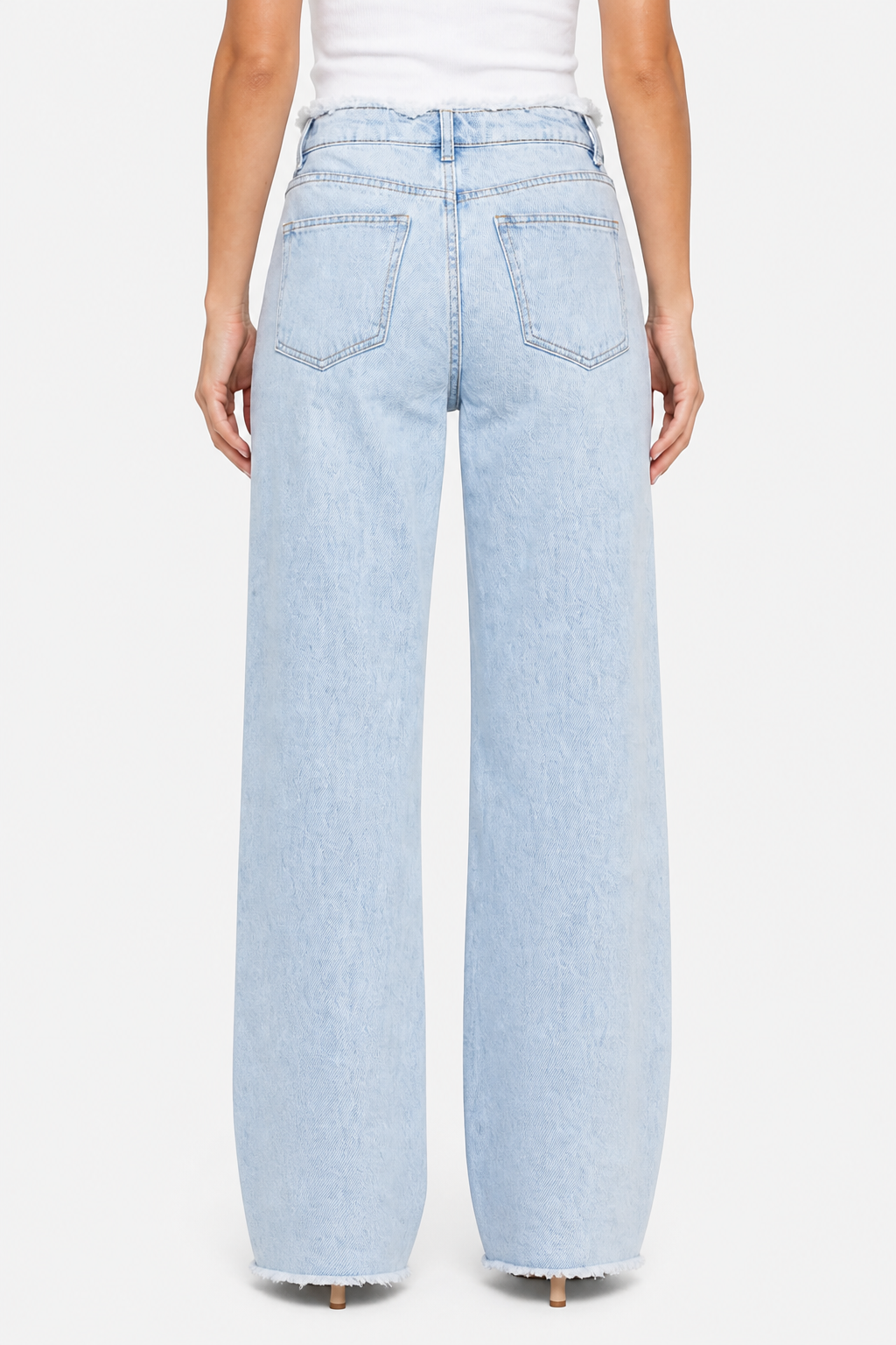 Rivazza – Raw hem detail – High-waist wide-leg jeans - Light blue - back