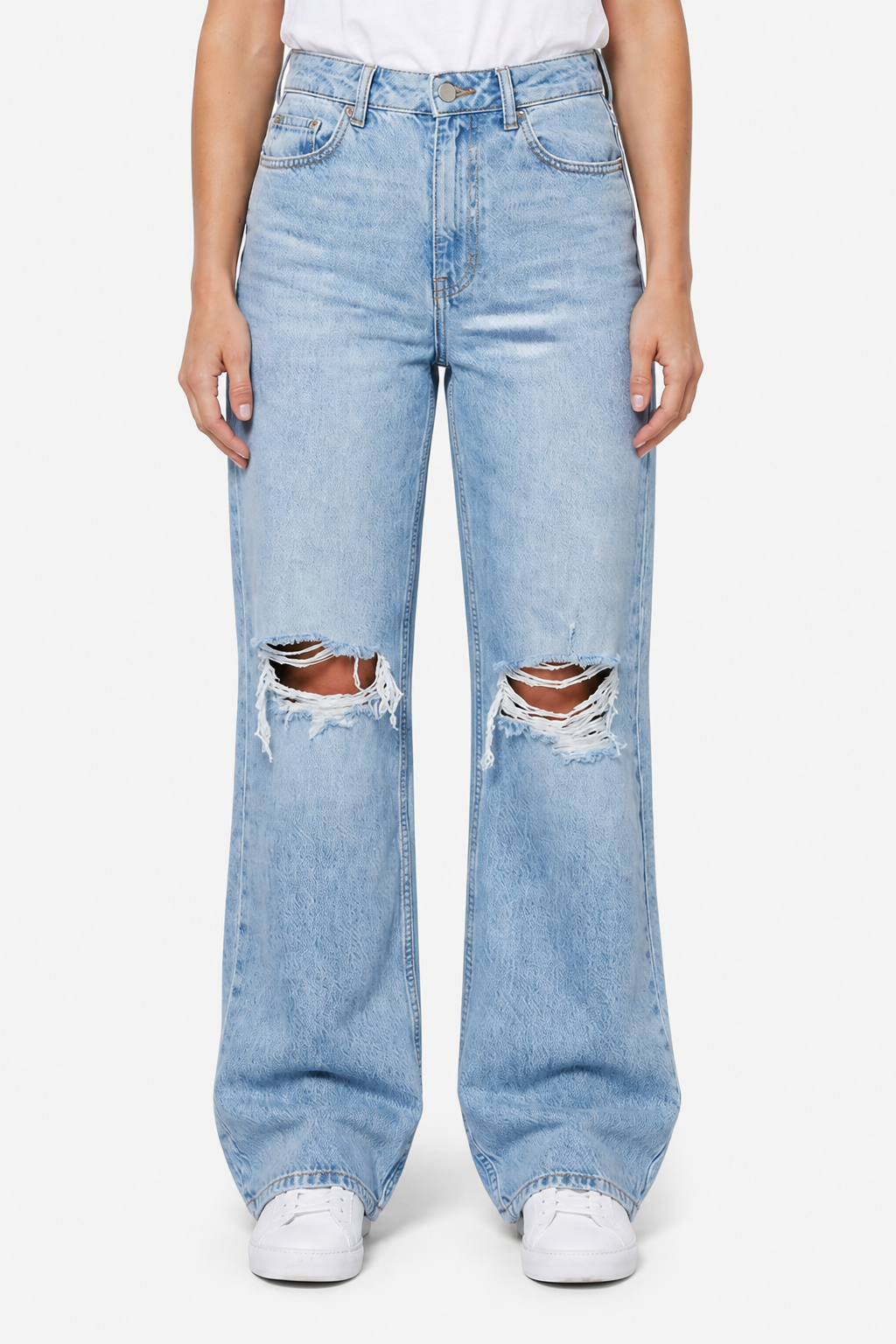 Valerique – Vintage flare silhouette – Ripped jeans - Light Blue - front