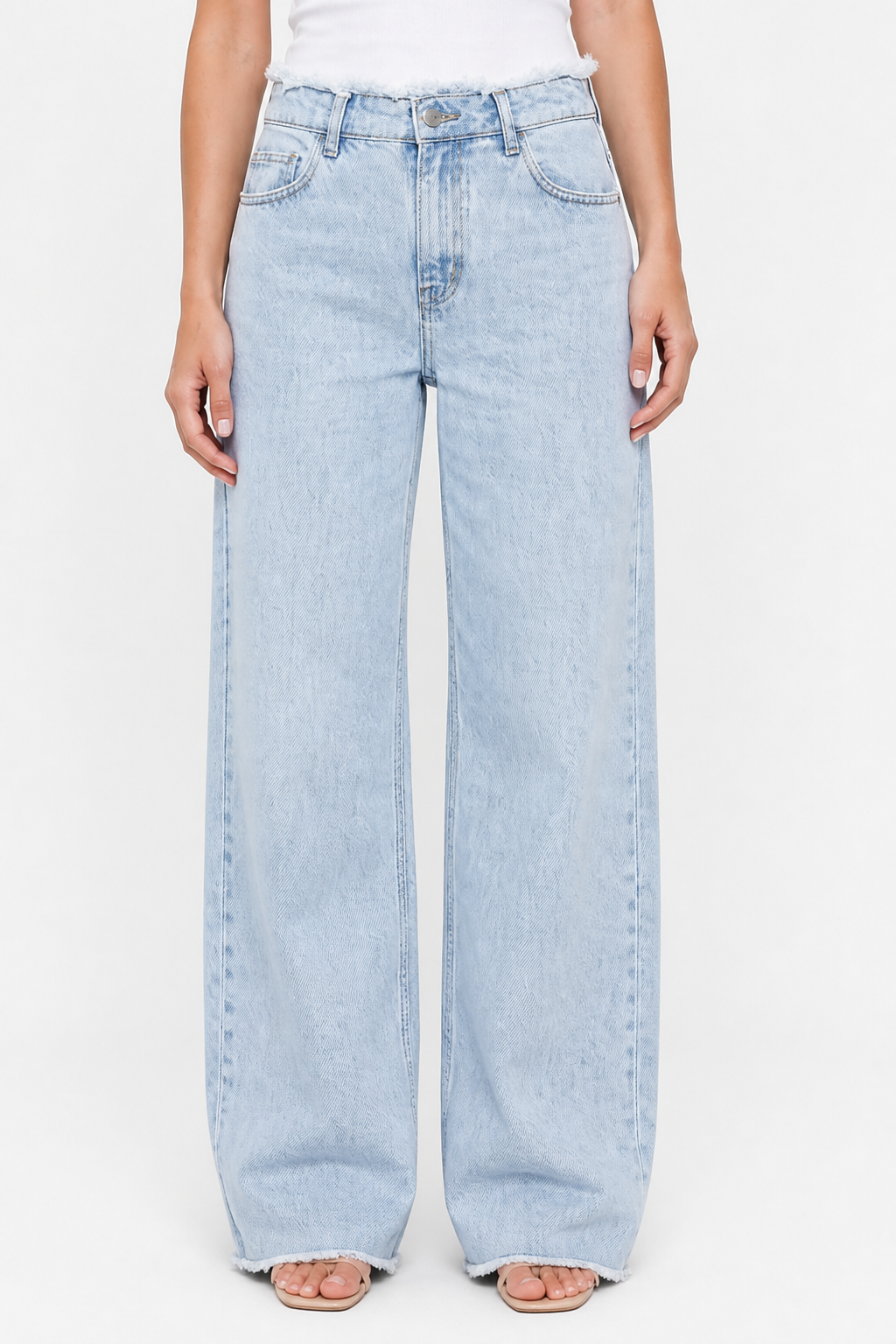 Rivazza – Raw hem detail – High-waist wide-leg jeans - Light blue - front