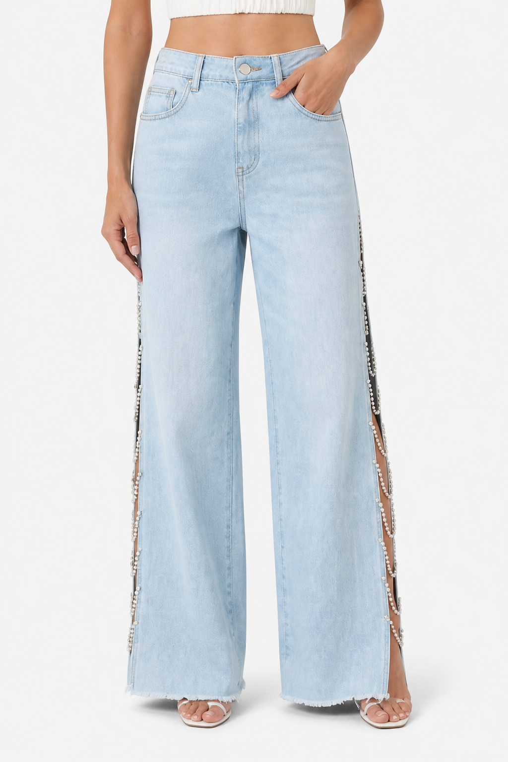 Olivetta – Cut-out design – Wide leg jeans - Light Blue - front