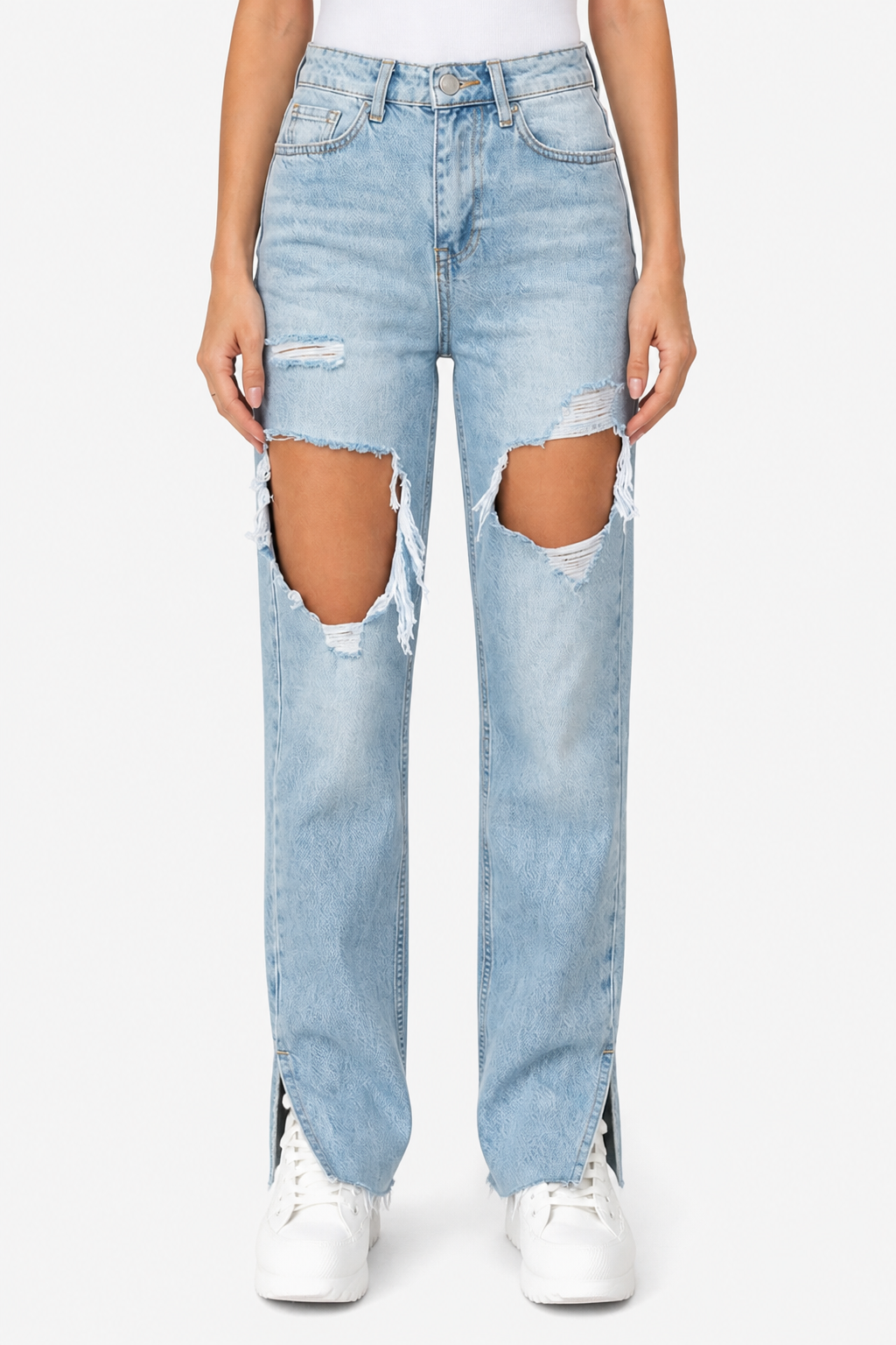 Sorellia – Urban distressed design – Straight leg jeans - Light Blue - front