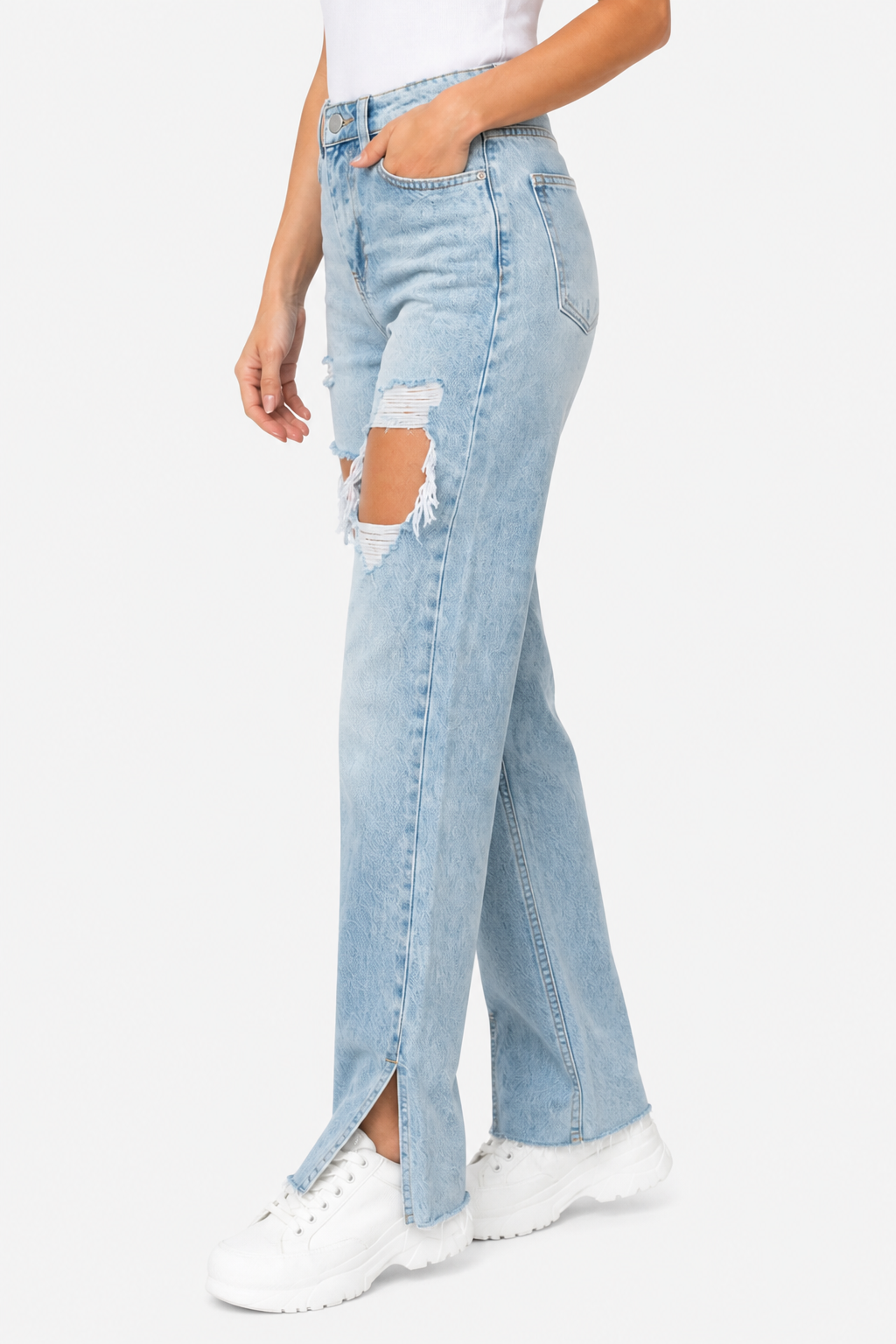 Sorellia – Urban distressed design – Straight leg jeans - Light Blue - side