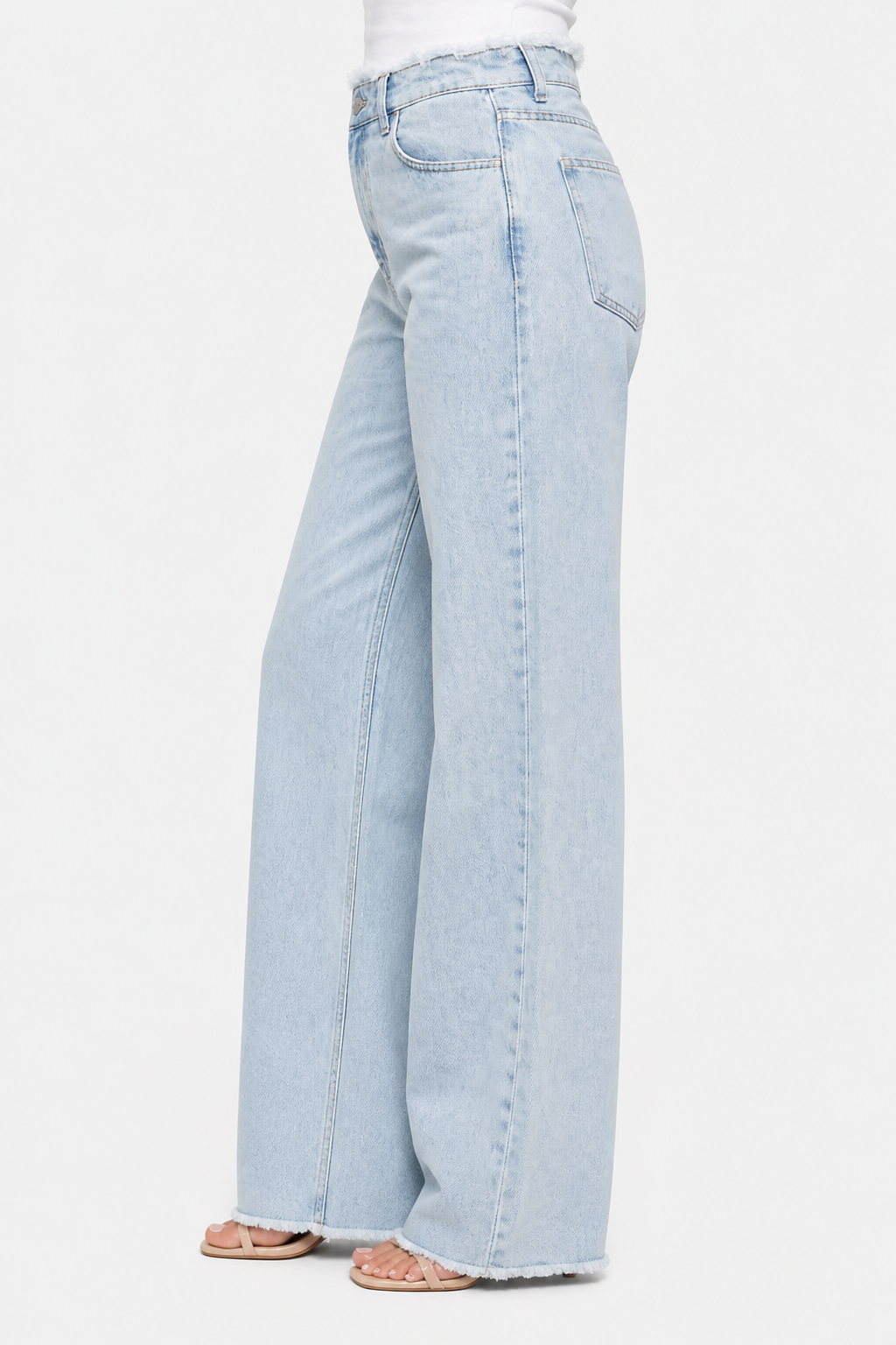 Rivazza – Raw hem detail – High-waist wide-leg jeans - Light blue - side